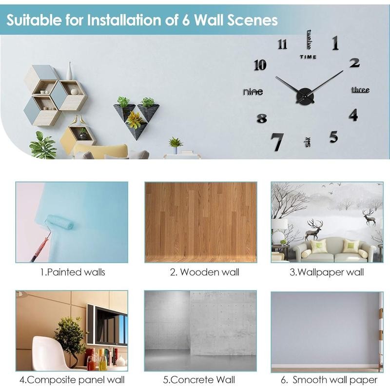 FERRISA Frameless DIY Wall Clock, 3 in 1 Large 3D