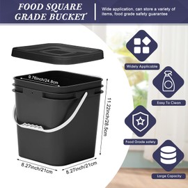 Mumufy 3 Pcs 3.5 Gallon Square Food Grade Bucket with Lid Square Bucket Pail with Plastic Handles for Storing Dry Food, Charcoal, Camping, Fishing (Black)