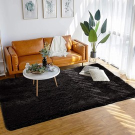 Alfombra De Salón Peluda Súper Suave De 160cm120cm Negro