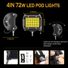 LED Pods 10PC 72W LED Light bar 12/24V LED Work Light Square LED Off Road Lights Cube LED Lights for Service Truck ATV UTV Boat Pickup Golf Cart Snow Blower