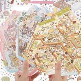 3 Sets 3D Fun Mini House Scene Stickers with Tweezers Make Your Own Ice World Castle Wonderful Garden Scenes Stickers Cute Micro Room Craft Sticker for Relief Stress Pass The Time(Big Size)