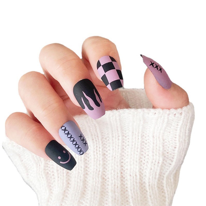 RTRTGS 2 Colours 48 Pieces Matte False Nails for Gluing
