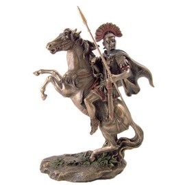 Roman Army Officer Centurion with Galea Helmet and Spear on Horseback 10 3/8" Bronze Resin Statue