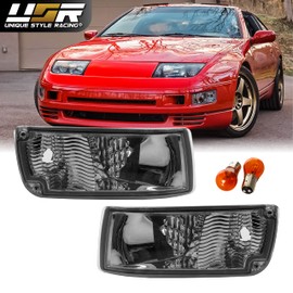 USR DEPO 90-96 300ZX Signal Lights - JDM Style Crystal Light Smoke Lens Front Bumper Turn Signal Lamps Set (Left + Right) Compatible with 1990-1996 Nissan 300ZX Z32 (Smoked with Amber Bulbs)