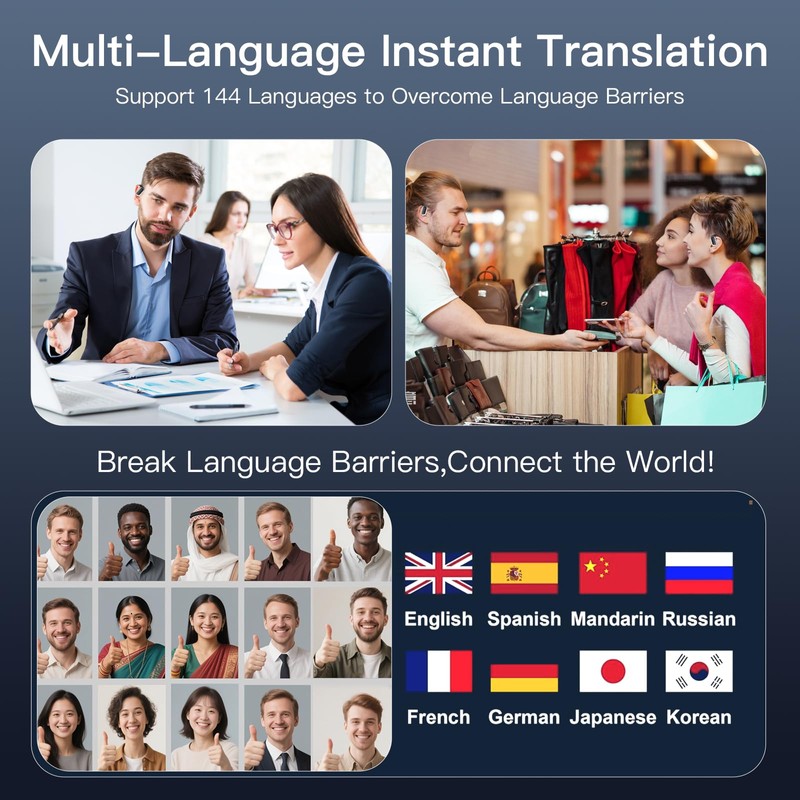 AI Translation Earbuds Real Time – 144 Languages (Incl. Spanish),