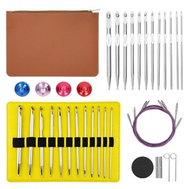 Yisowy Tunisian Crochet Hooks Set, Tunisian Crochet Long Hooks Knitting Needles Set with Cable 3mm-10mm, 12 Sizes Aluminium Interchangeable Crochet Hooks Set for Crafting