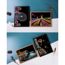 Scratch Painting, Scratch Art Rainbow Paper A4 for Adults and Kids,DIY Art Craft Night View Scratchboard with 4 Tools, 8 Pcs 11.6 X 8.3 Inches (Europe Scenery)