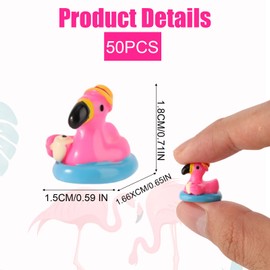 Lyreh 50pcs Mini Flamingo Resin Ducks, Summer Swim Rings Bikinis Sunglasses Small Flamingo Miniature Tiny Little Resin Animals Ornament for Dollhouse Garden Landscape Decoration DIY Crafts (Style 2)