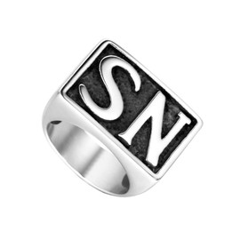 Oakky Jewelry Men's Stainless Steel Trendy Simple Hip Hop Motorcycle Biker Rings, Letter NS, Vintage Punk, Silver Tone, Size 11