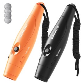 WANJOTEC Electronic Whistle 2 Packs, Battery Operated Whistle Adjustable 3 Different Loud Whistle Sounds with Lanyard Handheld Whistles for Referees Coaches Teacher Volleyball Soccer Training/Camping