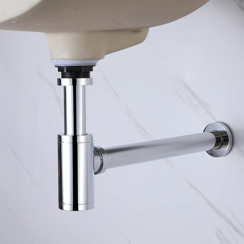 HAMOLER Chrome Round Bottle P-Trap 1 1/4 Adjustable Bathroom Basin