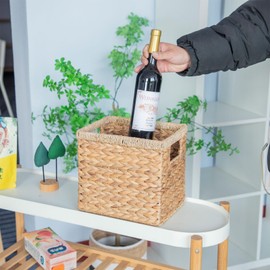 Handwoven Water Hyacinth Storage Basket with Handles – Rectangular Woven Hyacinth Basket for Home & Office Decor – Farmhouse Rustic Organizer for Shelves, Books, Toys, Blankets (Lidless)