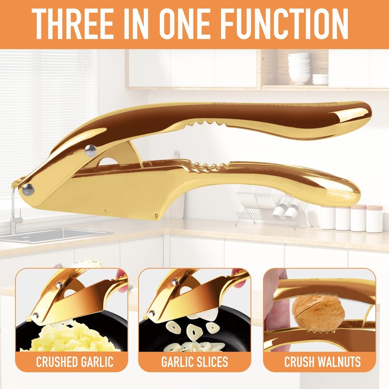 Garlic press and slicer 2 in 1,Effortlessly Crush, Slice, and