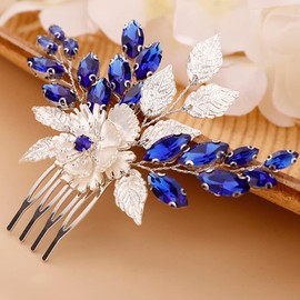 BERYUAN Flower Hair Comb for Women Leaves Hair Comb for Wedding Hair Comb Small Hair Comb Slide (Blue)