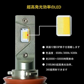 MOREFULLS LED Headlight, H11, H8, H9, 3 Color Switching, Ultra Brightness, Fog Lamp, White, Yellow, Integrated DC 12V, 24W, 24W, 3 Color Temperatures, 6500K, 3000K, 4300K, High Speed Rotation Cooling