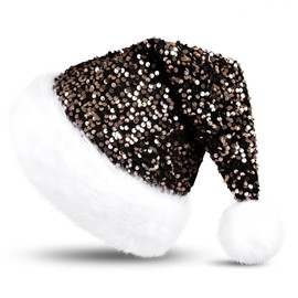 ASENKU Santa Hats with Shiny Sequin, Christmas Hats for New Year Xmas Festive Party Hat for Women Men Adult
