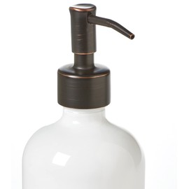 White Soap Dispenser with Oil Rubbed Bronze Metal Pump - 16oz Glass Bottle for Liquid Soap, Lotion or Shampoo by Industrial Rewind (White/ORB)
