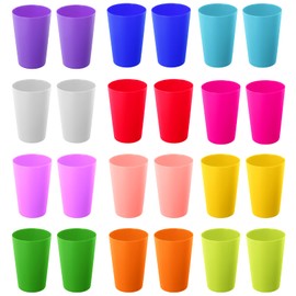 Pack of 24 Colourful Plastic Cups Reusable Children's Cups Plastic Colourful Picnic Cups Plastic Small Party Cups Reusable 260 ml Drinking Cups Plastic for Kitchen, Outdoor Parties, 12 Colours