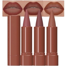 evpct 3Pcs Red Reddish Nude Brown Matte Lip Liner and Lipstick Combo Set for Women Long Lasting, Cream Gradient Lipstick and Lip Liner Crayon Contour Pencil Makeup, Flawless Ombre Effect, Waterproof