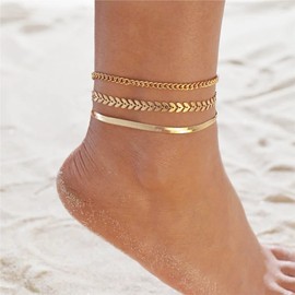 BERISO Ankle Bracelets for Women 14k Gold Plated Dainty Anklets for Women Adjustable Size