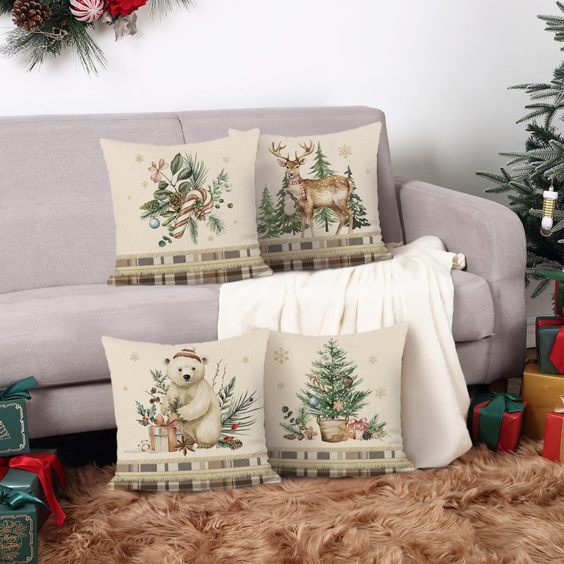 Bonhause Winter Christmas Cushion Covers 45 x 45 cm Bear