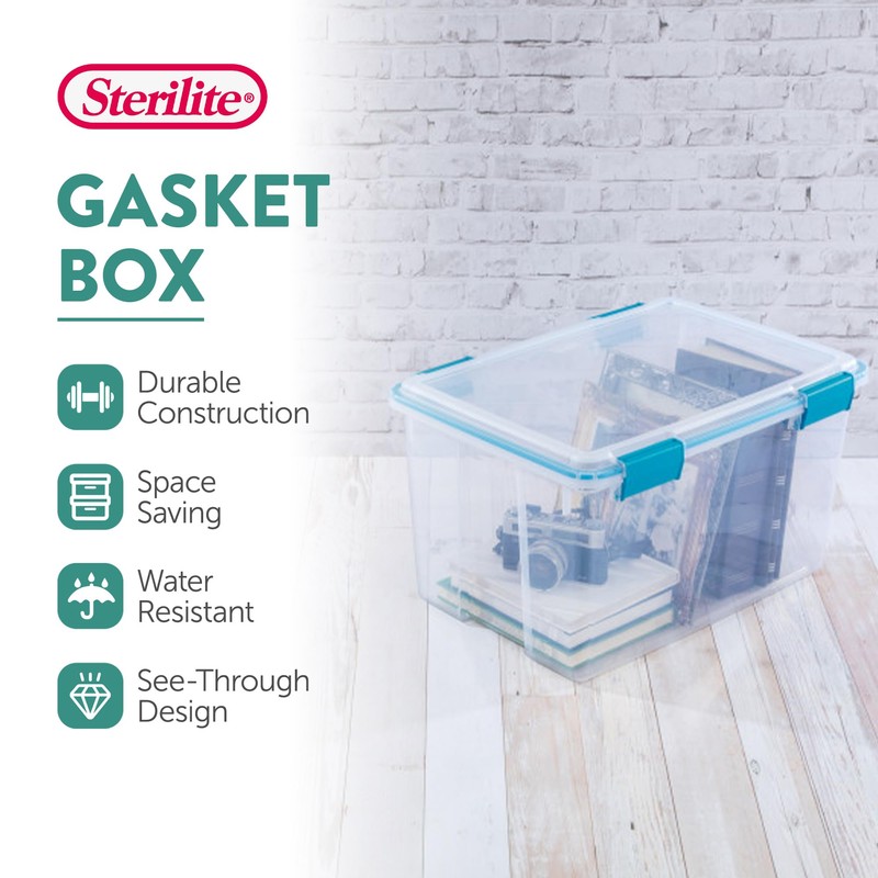 Sterilite 54 Quart Gasket Box in Clear with Blue Latches,