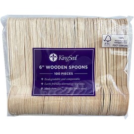 KingSeal FSC Certified Disposable Wood Cutlery Spoons, Biodegradable and Earth Friendly, 6.25 Inch Length - 1 Pack of 100 pcs