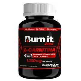 L Carnitina 1300mg 4en1 120 Caps  Carnitina, Vinagre de Sidra de Manzana, CLA, Cetonas  Termogenico Burn It Zero Suplemento Alimenticio               
