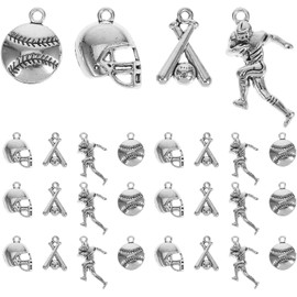 40 Dijes Vintage de Béisbol en Aleación Plateada Set de 40 Piezas Jugador Bate Casco y Pelota Amuletos para Hacer Pulseras Collares y Llaveros Accesorios DIY Temática