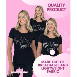 MISS POPULAR Birthday T-Shirt for Women with Chest Print| Glitter Birthday Girl, Queen, Squad, Its My Birthday | Sizes S-3XL (US, Alpha, Small, Regular, Regular, Birthday Girl - Silver)