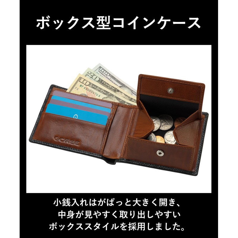 Golbe Men's Bi-fold Wallet, Cowhide, Vegetable Tanned Leather, Smart Model,