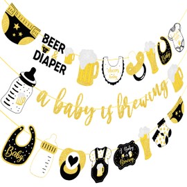 A Baby is Brewing Banners Black Gold Bottle and Beer Baby Shower Decorations A Baby is Brewing Baby Shower Supplies Beer Theme Cutout Banners for Pregnancy Diaper Huggies and Chuggies Party