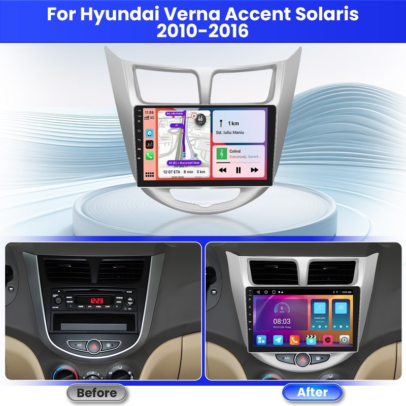 Inefala 2+64G Android 13 Car Stereo Radio for Hyundai Accent