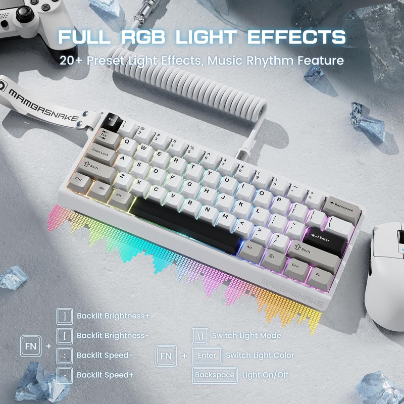 MAMBASNAKE X60 HE Magnetic Switch Keyboard Adjustable Actuation,BT/2.4G/Wired Tri-Mode 60%