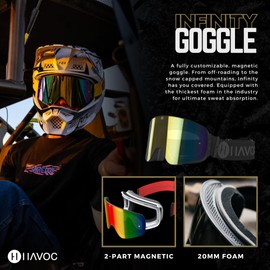 Havoc Racing Magnetic Frameless Goggles - For Motocross, Dirt Biking, Snowboarding, ATV, & UTV - UV Blocking Anti-Fog Goggles