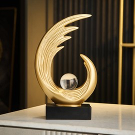 FJS Gold Modern Art Statue Decor, Coffee Table Bookshelf Shelf Decor Accents, Abstract Feather Sculpture Decorations for Dining Room Living Room Office