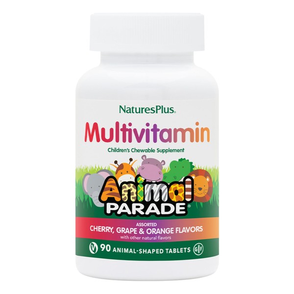NaturesPlus Animal Parade Children's Chewable Multivitamin - 90 Animal-Shaped Tablets - Natural Assorted Flavors - Vegan, Gluten Free - 45 Servings