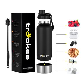 trookee® - Stainless Steel Water Bottle, 1 Litre, BPA Free, Screw Off Base - Thermos Flask Coffee, Tea, Argentine Mate - 12 Hour Hot Drink and 24 Hours Cold Drink - Water Bottle for