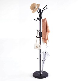 DongRong Marble Base Coat Rack Freestanding, 360° Rotary 16 Hooks Black