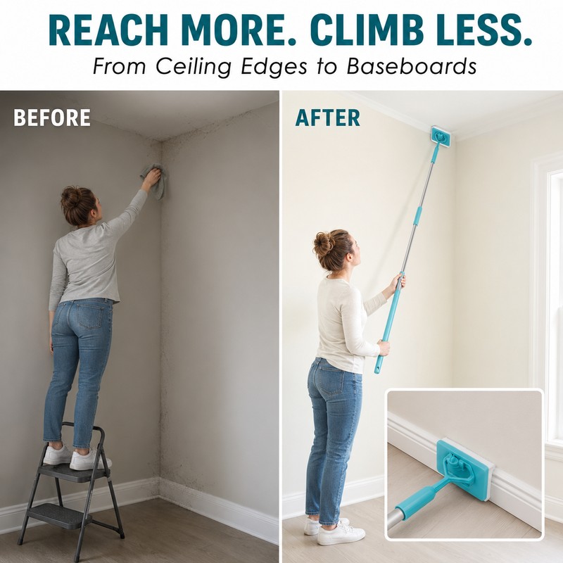 Extendable Baseboard Cleaner Mop with Reusable Microfiber Pad