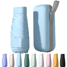 Mustarpicking UPF50+ Mini Travel Sun Umbrella for Purse With Case,Small Compact UV Umbrella Protection Sun,Lightweight Portable Parasol Windproof for Women Men Kids (Sky Blue)