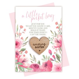Sister Little Pocket Hug Token with Pink Floral Postcard - Thinking Of You Miss You Gift (Amazing Sister)