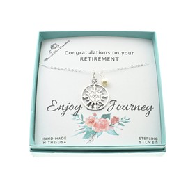 Compass Necklace. Retirement Gift. Happy Retirement. 18 Inch Sterling Silver Cable Chain. Enjoy The Journey