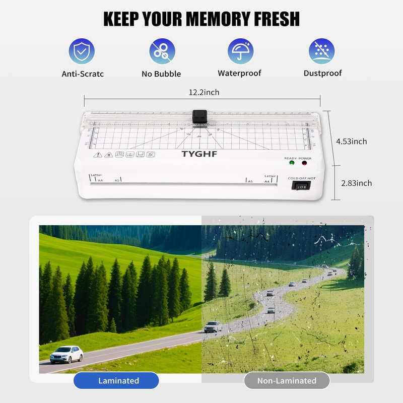 TYGHF Laminator Machine with 30 Laminating Sheets (A4/A5/A6), 4-in-1 Thermal