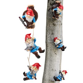 Garden Climbing Tree Gnomes Gun SWAT Climbing Team Figurines, Adorable Gardens Decor, 3 Pack of Durable Colorful Weather Proof Indoor & Outdoor Ornaments, Lawn Trees, Yard, or Patio, 6.5" Sculpture