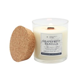 PERIPETI Home Grapefruit + Vanilla Soy Candle - Long-Lasting Scented Candle with a Wooden Wick for Relaxing Aromatherapy - 8.5oz Natural Wax for Home, Spa, or Gift