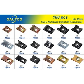 OAUTOO 180pcs Automotive Body Flat U Nut Quikc-Select Kit Assortment