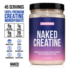 NAKED Creatine - Strawberry Flavored Creatine Monohydrate - Real Strawberry Powder, No Additives, Muscle Growth, Vegan, Non-GMO, Gluten Free, Soy Free - 45 Servings