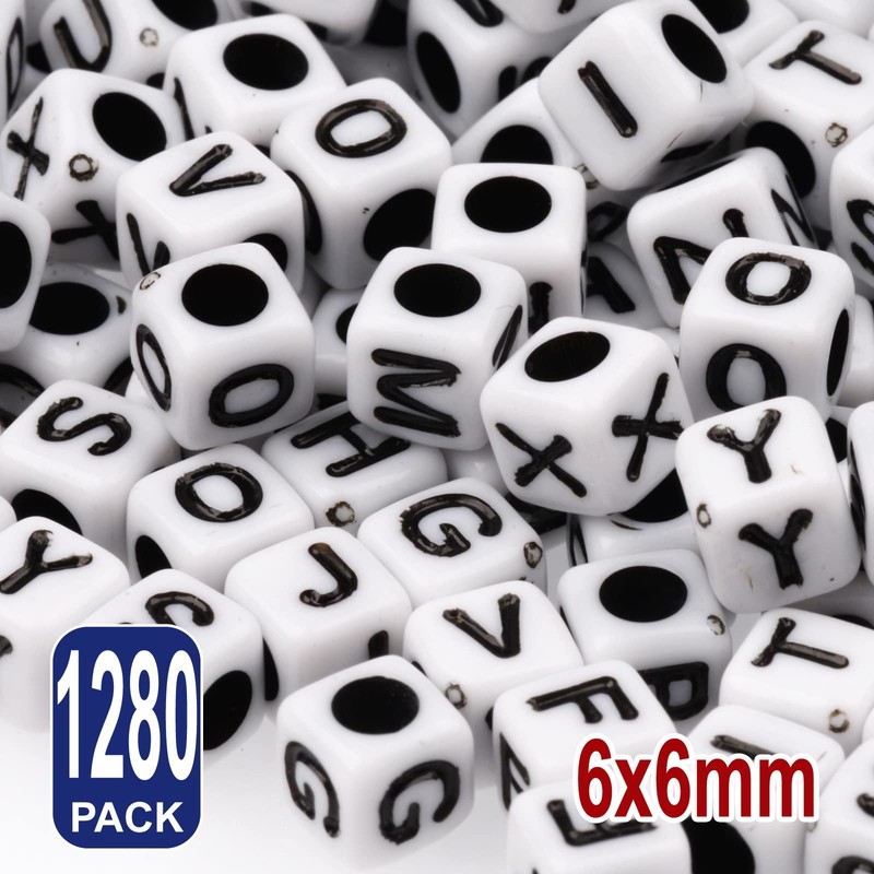 Alphabet Beads Acrylic Letter, 6 x 6mm Cube Square 1280