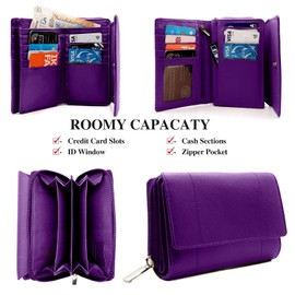 Woodland Leathers Purses for Women, Real Leather RFID Protection Small Purse Wallet with Card and Zip Coin Pockets (Purple)